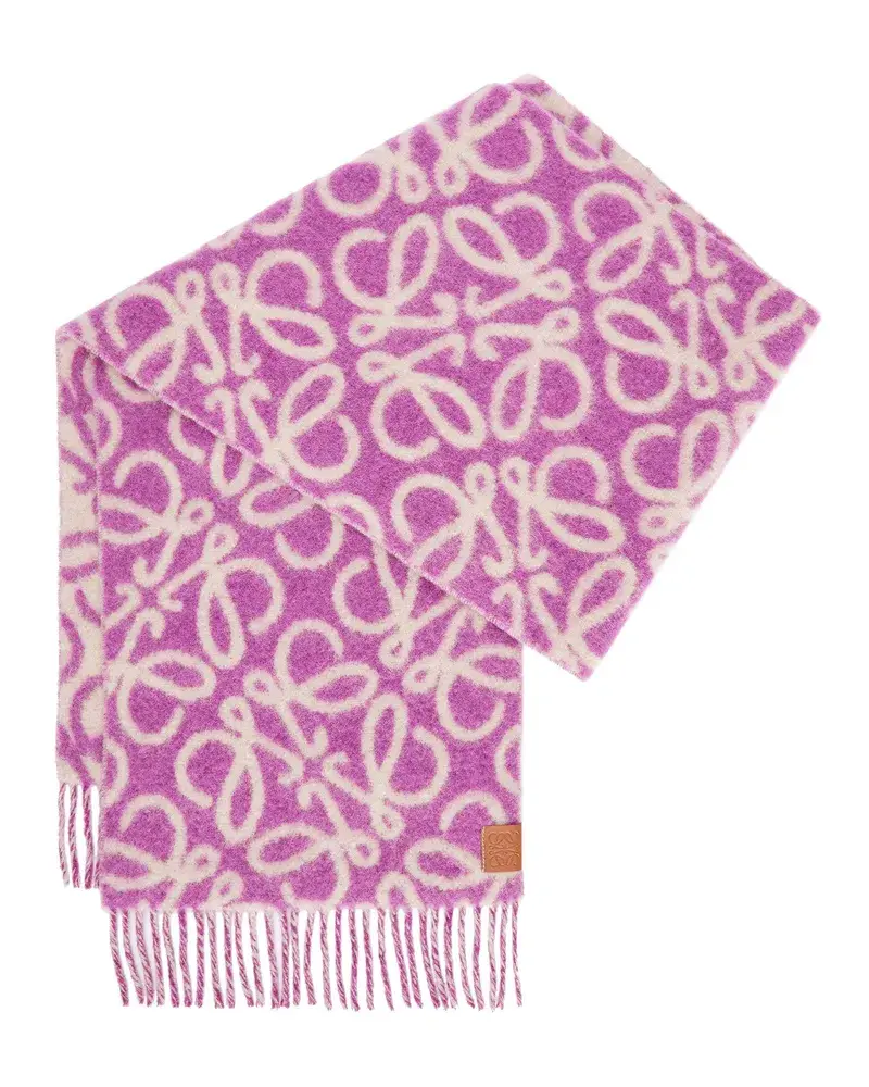 Loewe Luxury Anagram Scarf In Alpaca And Wool Purple