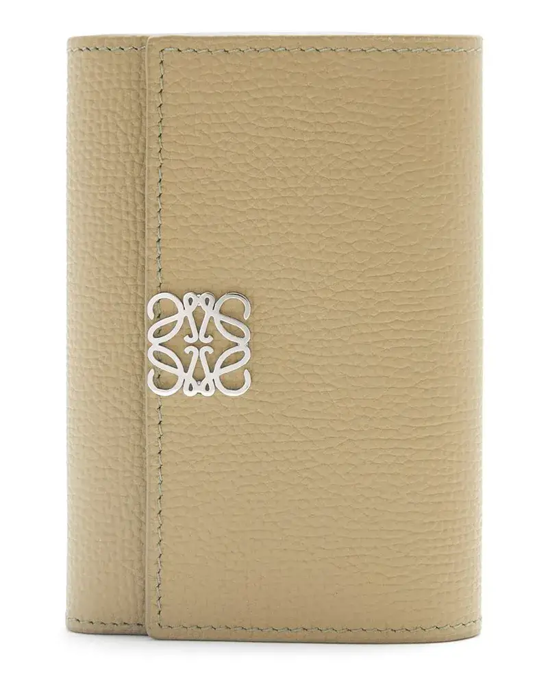 Loewe Luxury Anagram Small Vertical Wallet In Pebble Grain Calfskin Clay