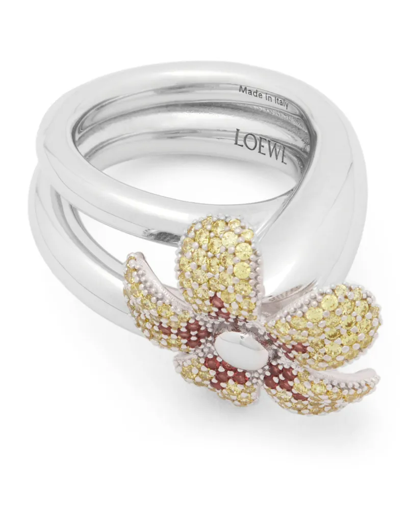 Loewe Luxury Flor Ring In Sterling Silver And Crystals Yellow