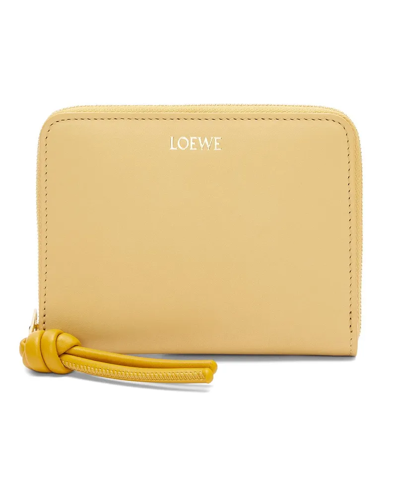 Loewe Luxury Knot Compact Zip Around Wallet In Shiny Nappa Calfskin Dark