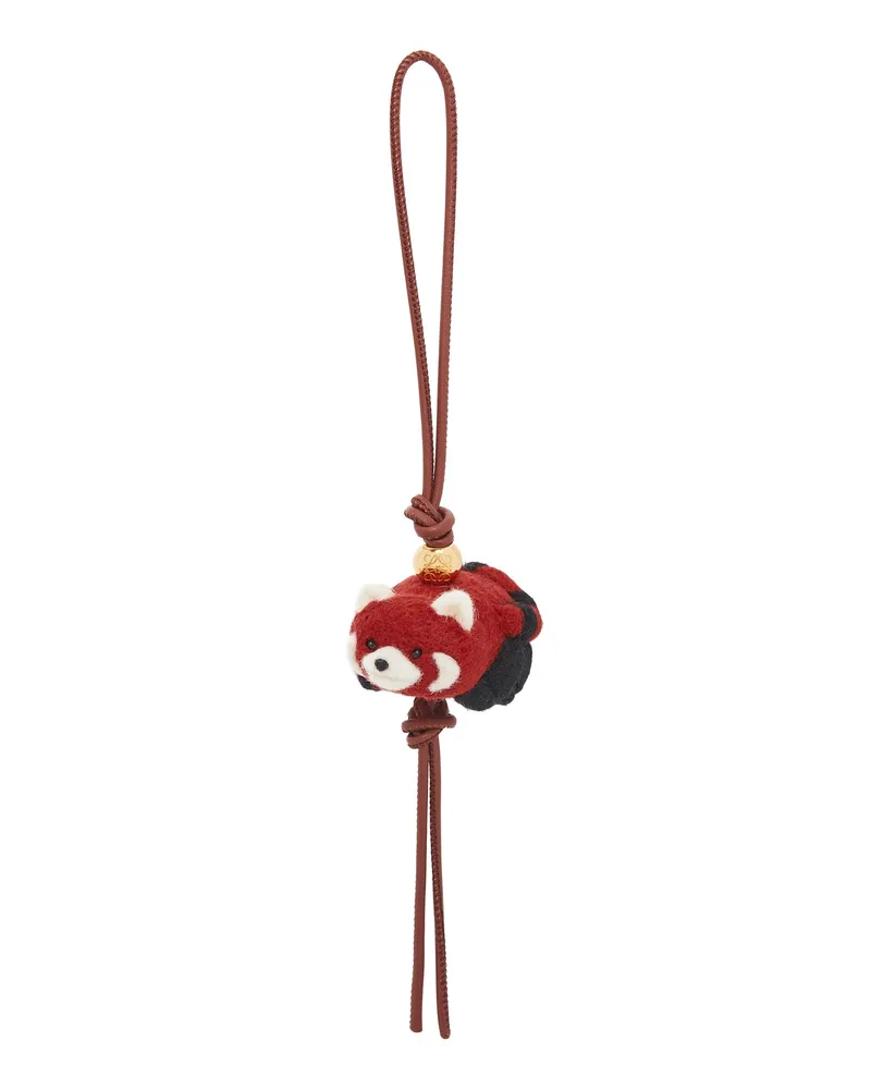 Loewe Luxury Red Panda Charm In Felt And Calfskin Dark