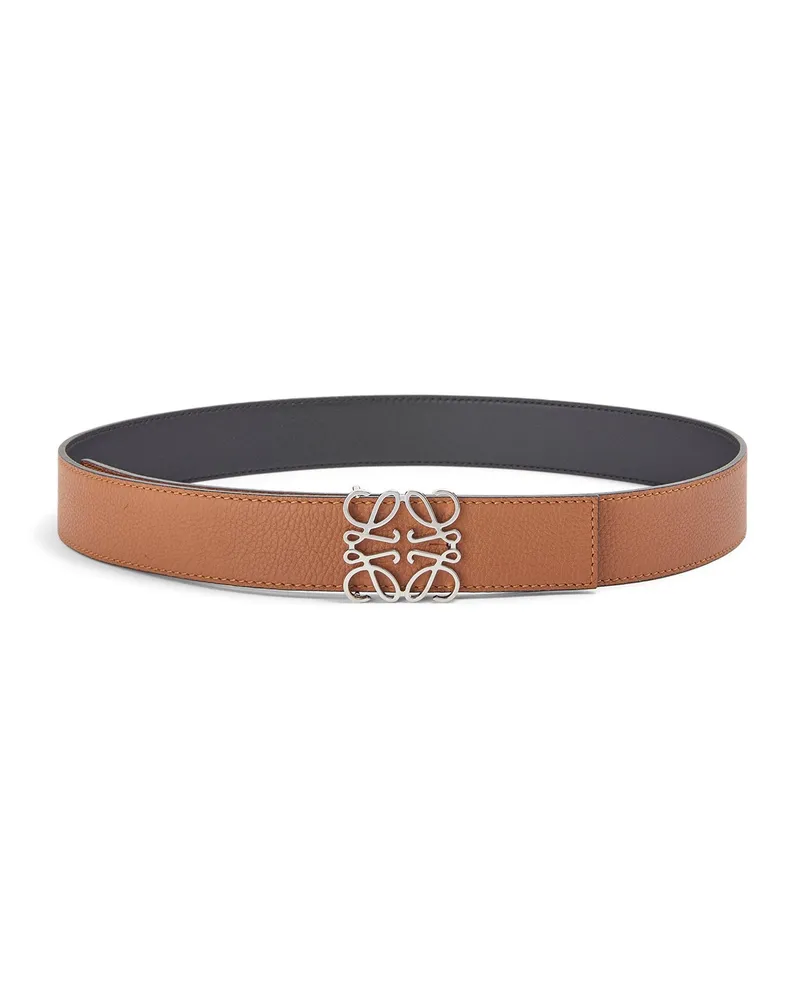 Loewe Luxury Reversible Anagram Belt In Soft Grained Calfskin And Smooth Tan