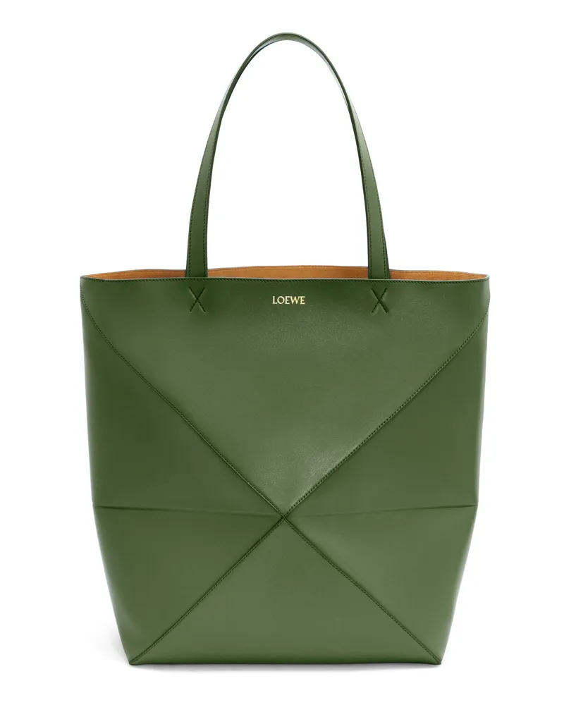 Loewe Luxury Xl Puzzle Fold Tote In Shiny Calfskin Hunter