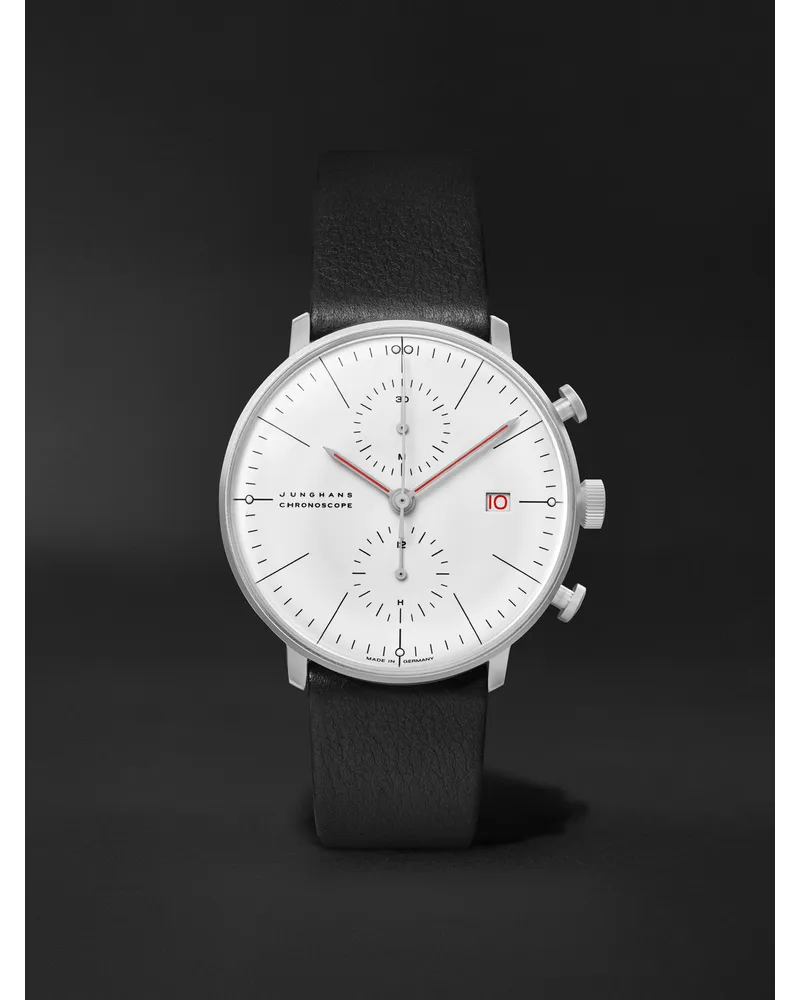 Junghans Max Bill Chronoscope Automatic 40 Mm Uhr Aus Edelstahl Mit Lederarmband Ref. Nr.: 27/4303.02 Weiß
