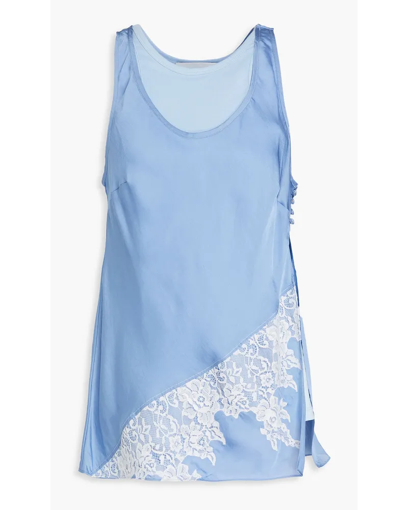 3.1 phillip lim Mehrlagiges Tanktop Aus Satin Und Baumwoll Jersey Mit Spitzenbesatz Blau