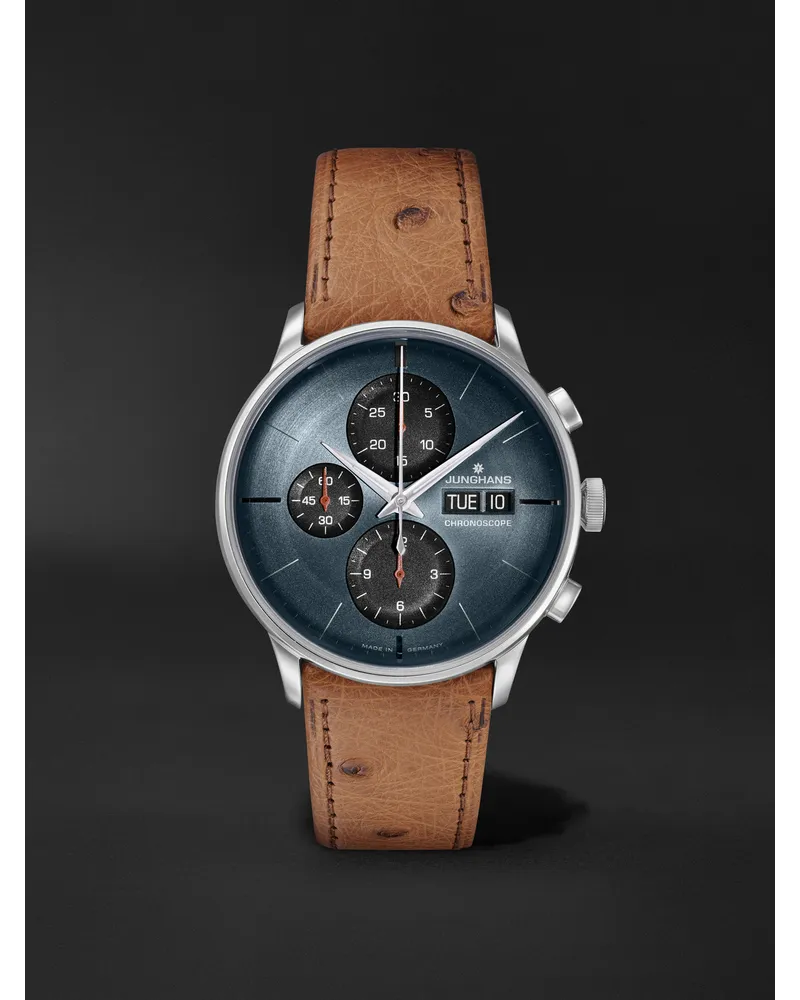 Junghans Meister Chronoscope 407 Mm Uhr Aus Edelstahl Mit Lederarmband Ref. Nr.: 27/4224.03 Blau