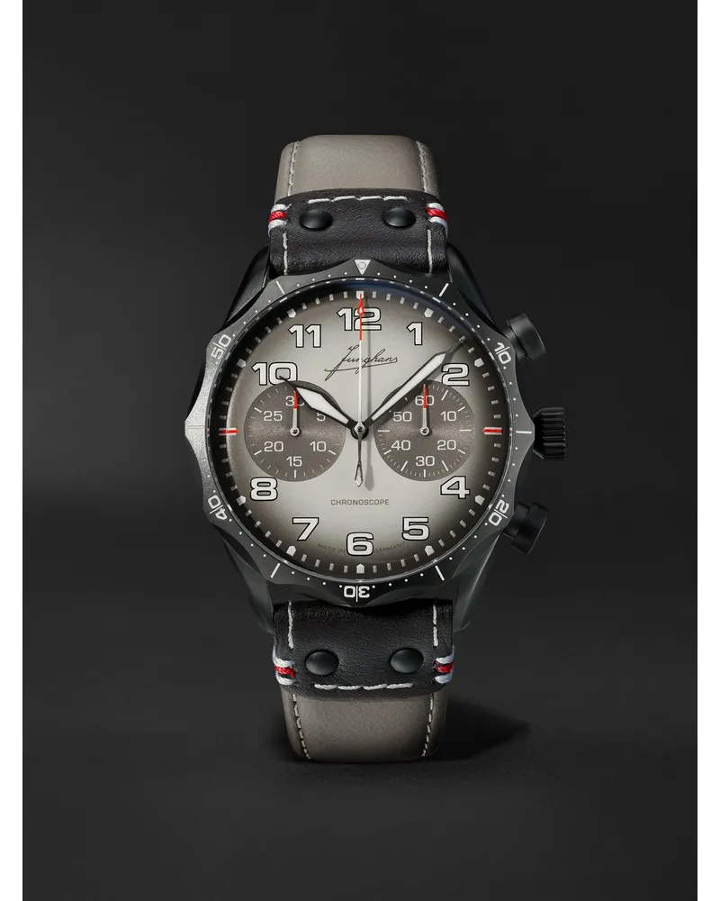 Junghans Meister Pilot Chronoscope Desert Uhr Aus Edelstahl Mit Lederarmband Ref. Nr.: 27/3398.00 Neutral
