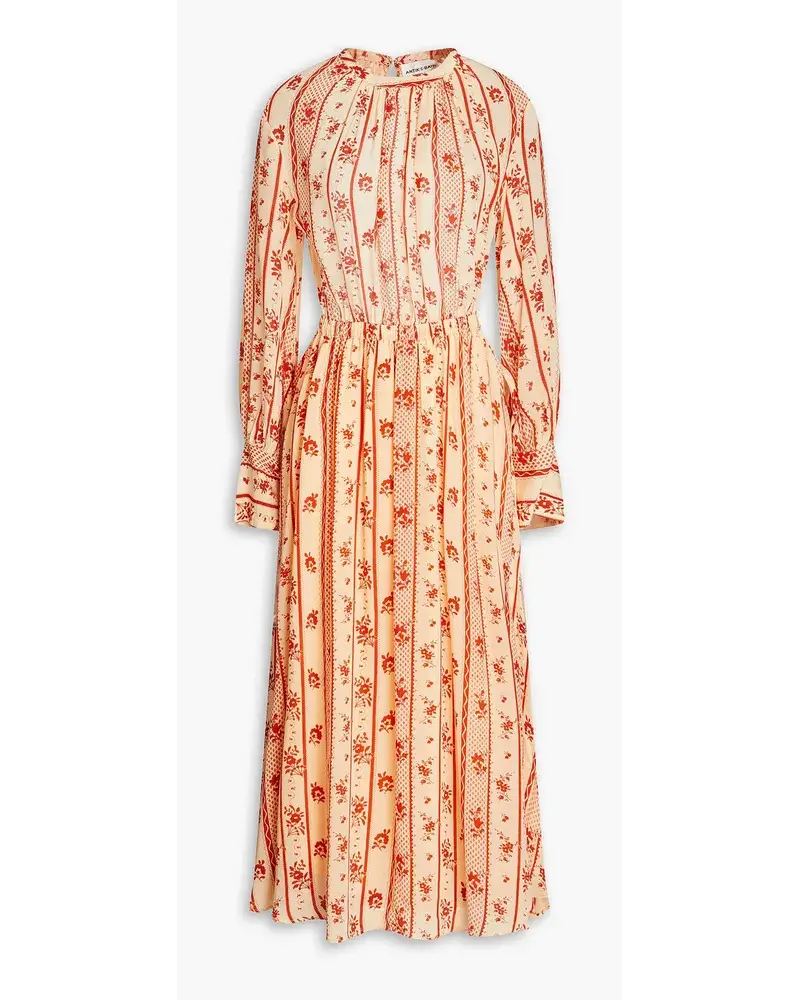 Antik Batik Midikleid Aus CrêPe De Chine Mit RüCkenausschnitt Und Floralem Print Orange