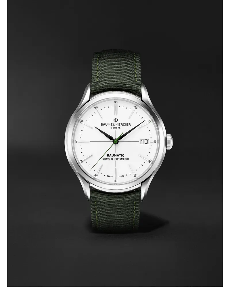 Baume & Mercier Mr Porter 10th Birthday Edition Clifton Baumatic Chronometer 40 Mm Uhr Aus Stahl Mit Automatischem Aufzug Und Canvas Armband Ref. Nr.: M0a10664 Weiß