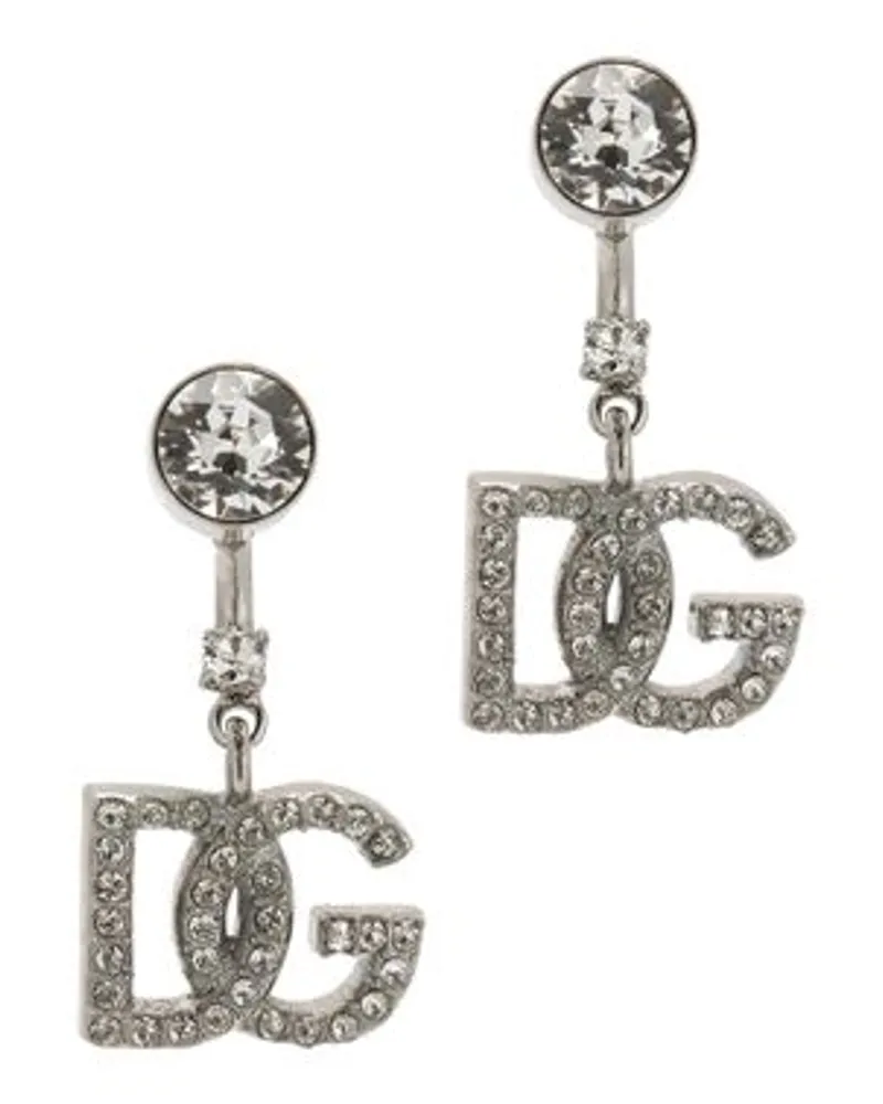 Dolce & Gabbana Ohrringe Mit Dg Logo Und Strasssteinen Silver