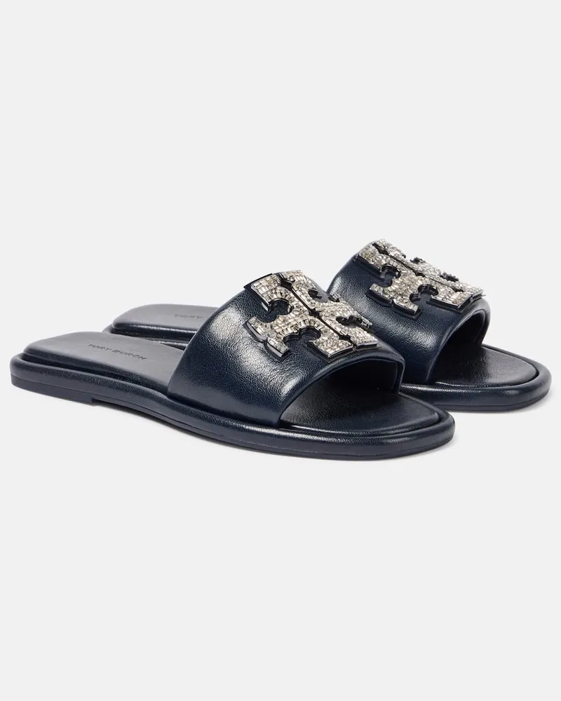 Tory Burch Pantoletten Double T Deco Sport Aus Leder Blau
