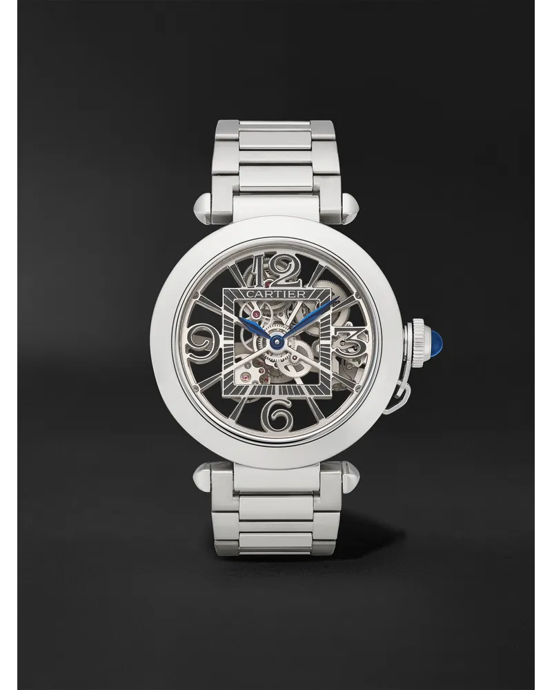 Cartier Pasha De 41 Mm Uhr Aus Edelstahl Mit Automatischem Aufzug Und Austauschbarem Alligatorlederarmband Ref. Nr. Whpa0007 Silber