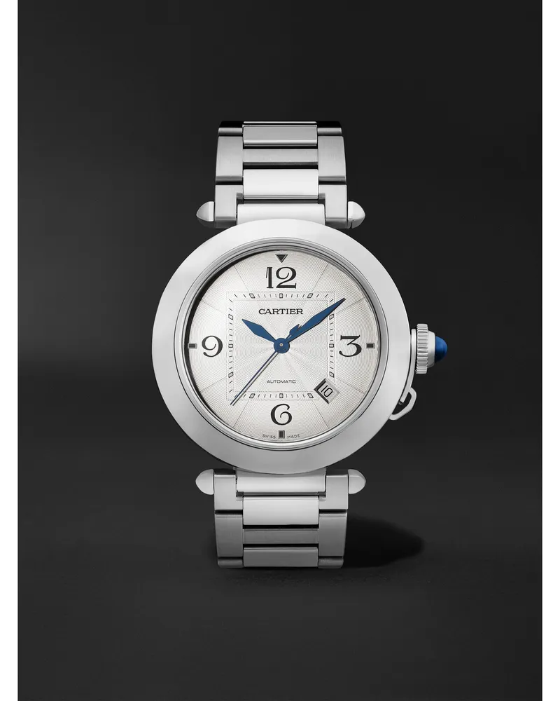 Cartier Pasha De Automatic 41 Mm Uhr Aus Edelstahl Mit Alligatorlederarmband Ref. Nr. Wspa 0009 Silber