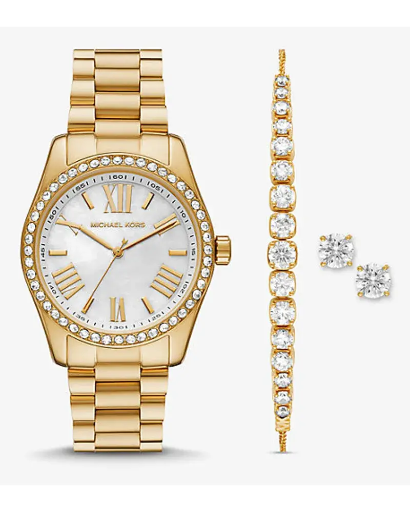 Michael Kors Pavé Armbanduhr Lexington Im Goldton Und Schmuck Geschenkset
