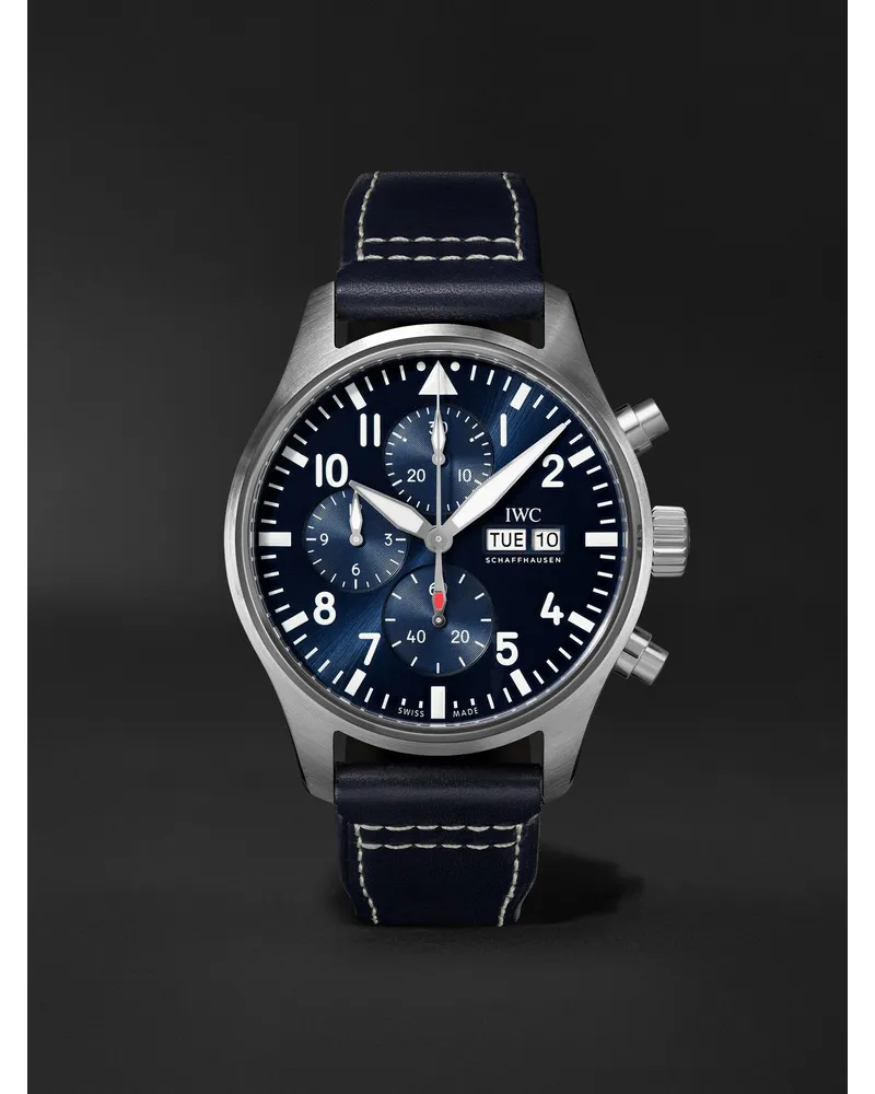 IWC Pilot'S Automatic Chronograph 43 Mm Uhr Aus Edelstahl Mit Lederarmband Ref. Nr. Iwiw378003 Blau