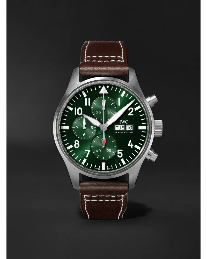 IWC Pilot'S Automatic Chronograph 43 Mm Uhr Aus Edelstahl Mit Lederarmband Ref. Nr. Iw378005 GrüN