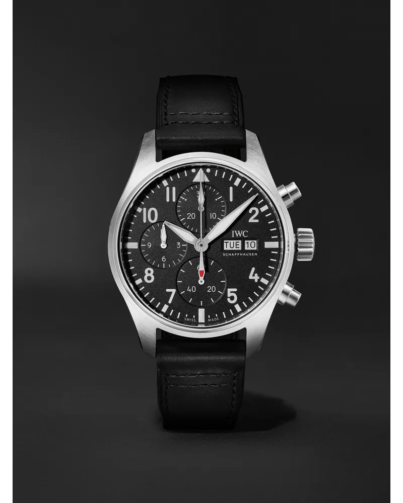 IWC Pilot'S Chronograph 41 Mm Uhr Aus Edelstahl Mit Automatischem Aufzug Und Lederarmband Ref. Nr.: Iwiw388111 Schwarz
