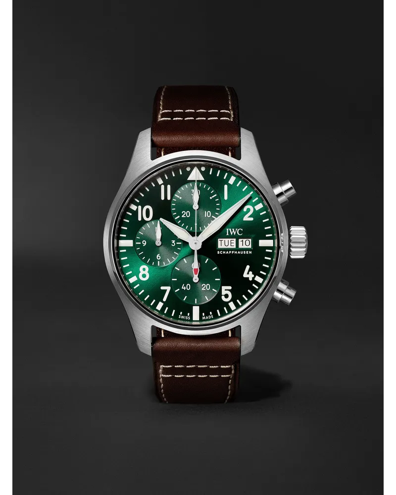 IWC Pilot'S Chronograph 41 Mm Uhr Aus Edelstahl Mit Automatischem Aufzug Und Lederarmband Ref. Nr.: Iw388103 GrüN