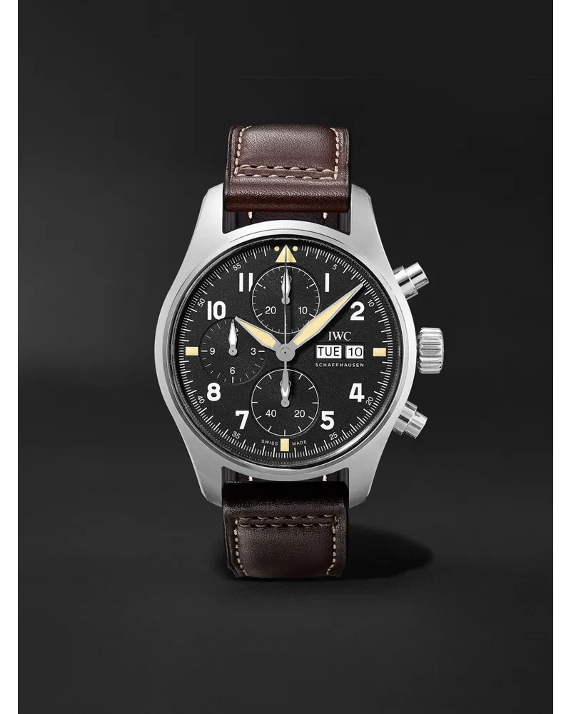 IWC Pilot'S Spitfire Chronograph 41 Mm Uhr Aus Edelstahl Mit Automatischem Aufzug Und Lederarmband Ref. Nr.: Iw387903 Schwarz