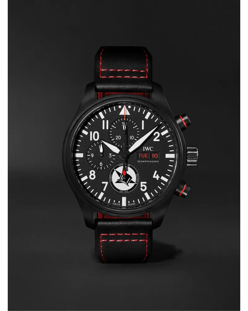 IWC Pilot'S Tophatter Automatic Chronograph 445 Mm Uhr Aus Keramik Mit Lederarmband Ref. Nr. Iw389108 Schwarz