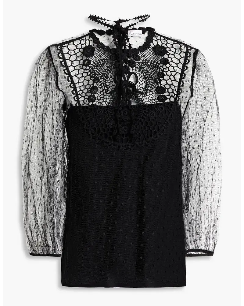 RED Valentino Redvalentinooberteil Aus Point D'Esprit Mit HäKelbesatz Schwarz