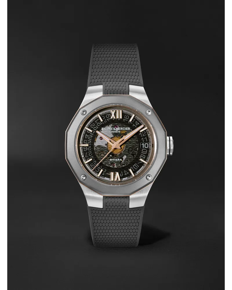 Baume & Mercier Riviera 39 Mm Uhr Aus Edelstahl Und Titan Mit Automatischem Aufzug Kautschukarmband Ref. Nr.: 10720 Schwarz