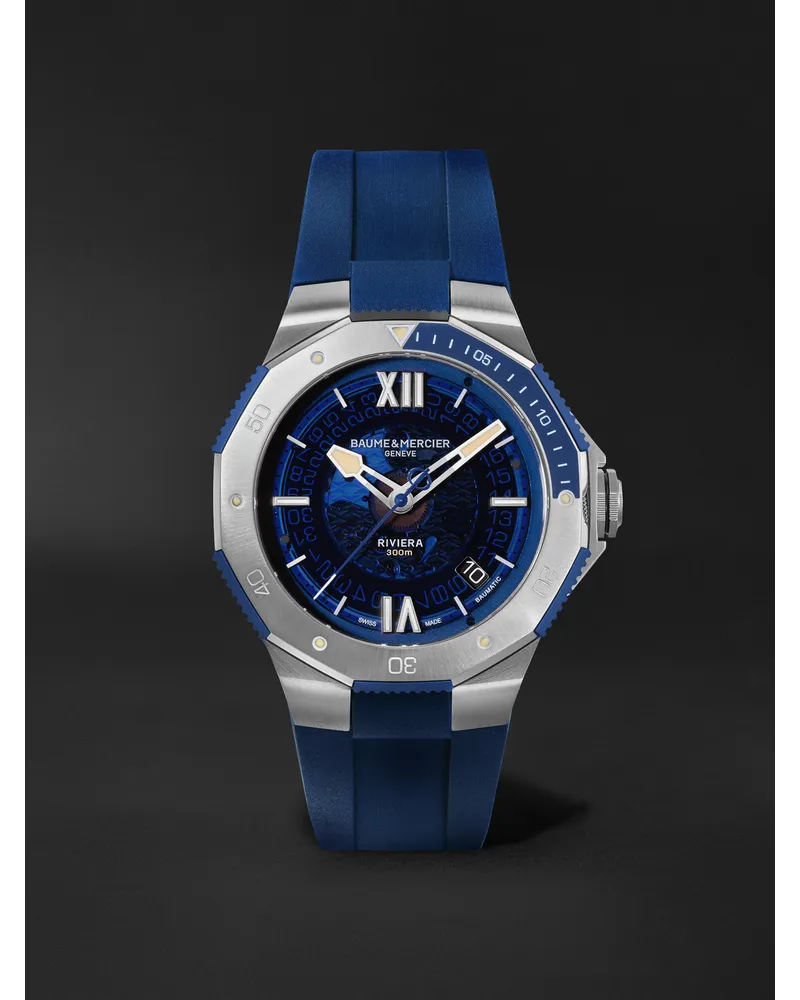 Baume & Mercier Riviera 42 Mm Uhr Aus Edelstahl Mit Automatischem Aufzug Und Kautschukarmband Ref. Nr.: 10716 Blau