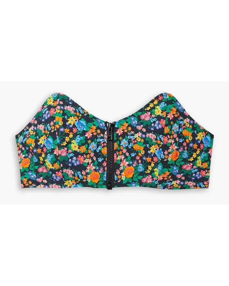 tibi Sabine TräGerloses Bustier Oberteil Aus Baumwollpopeline Mit Floralem Print Schwarz