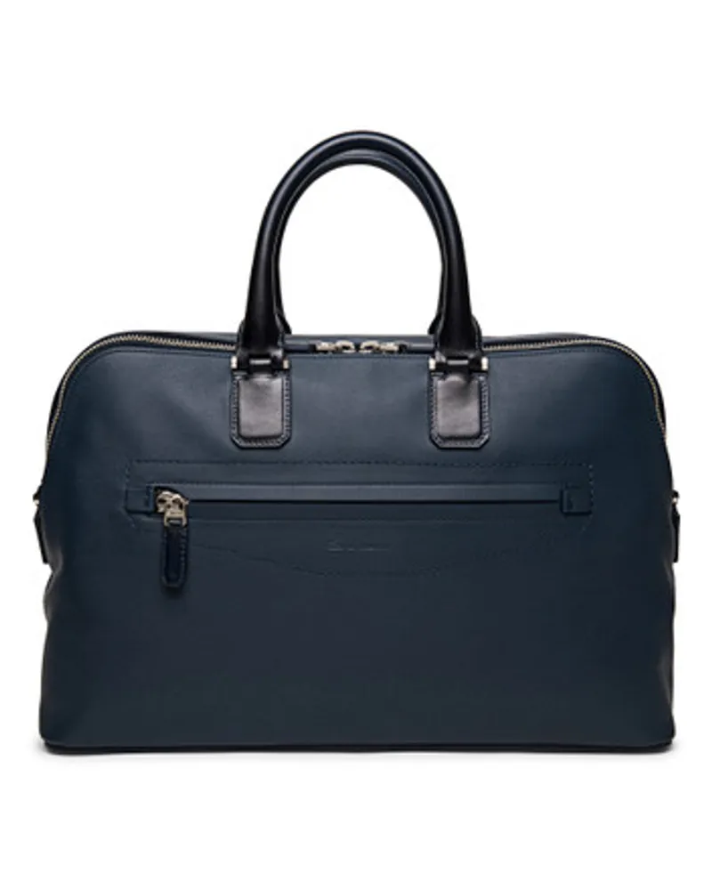 Santoni Blaue Laptoptasche Aus Leder Blau