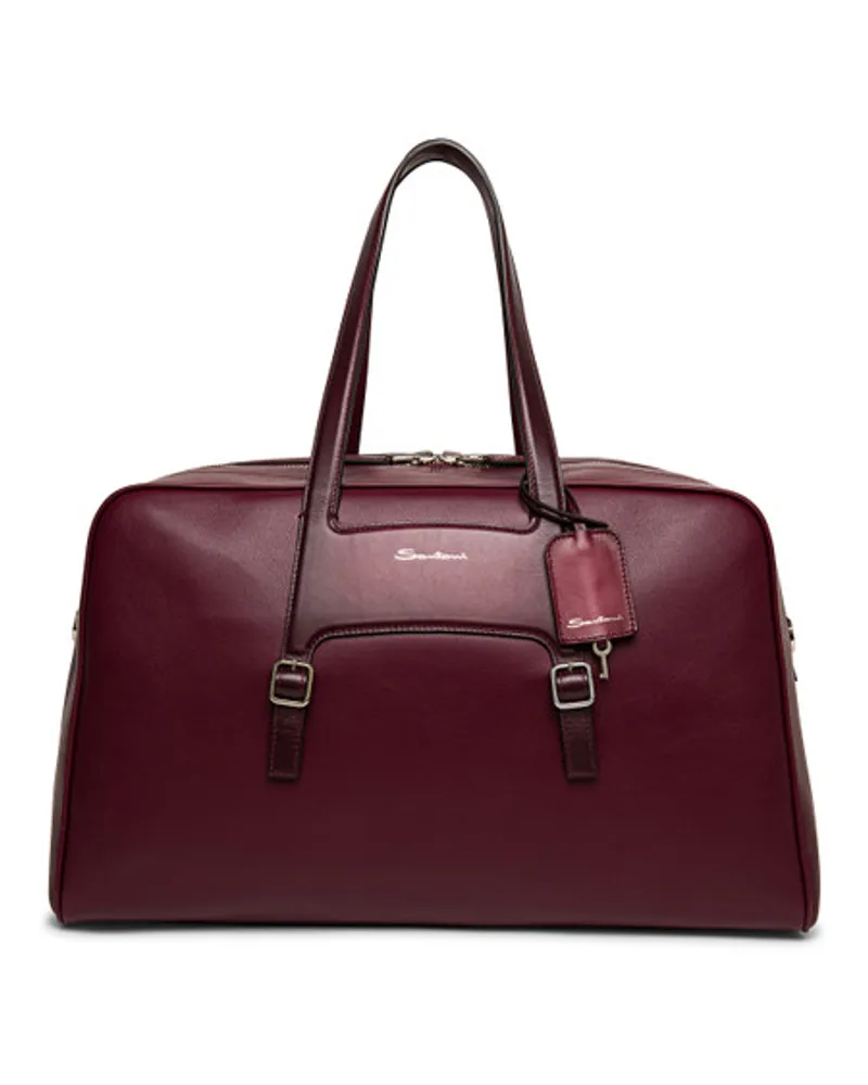 Santoni Bordeauxrote Reisetasche Aus Leder Burgund