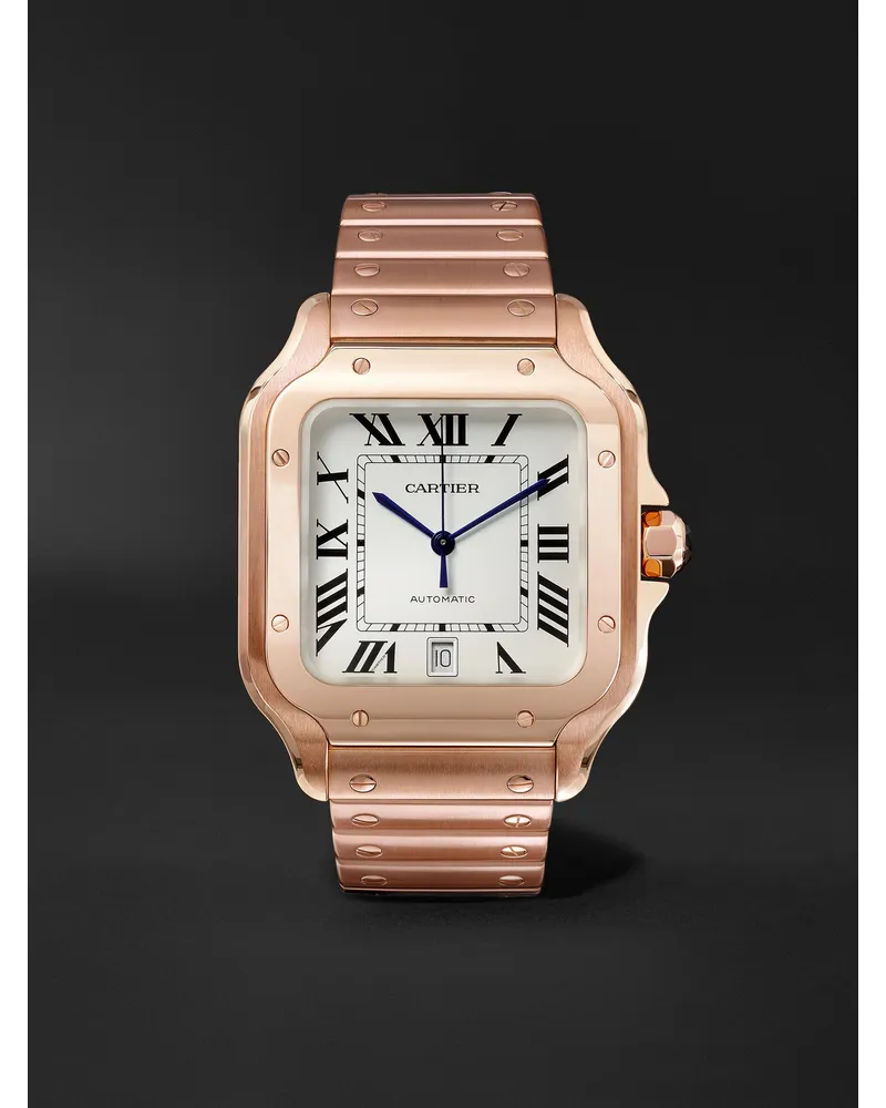 Cartier Santos 398 Mm Uhr Aus 18 Karat Rotgold Mit Automatischem Aufzug Und Austauschbarem Alligatorlederarmband Ref. Nr.: Wgsa0007 Silber
