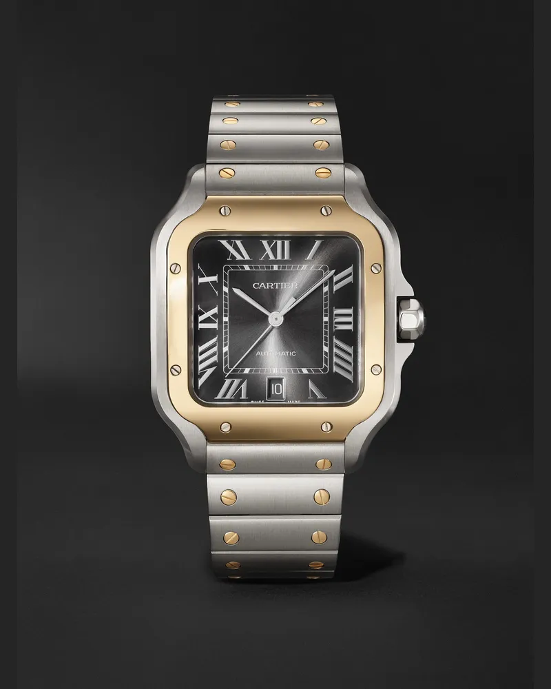 Cartier Santos De 398 Mm Uhr Mit Automatischem Aufzug Und Edelstahlarmband Sowie Einem Alligatorlederarmband Zum Wechseln Ref. Nr.: Crw2sa0030 Schwarz