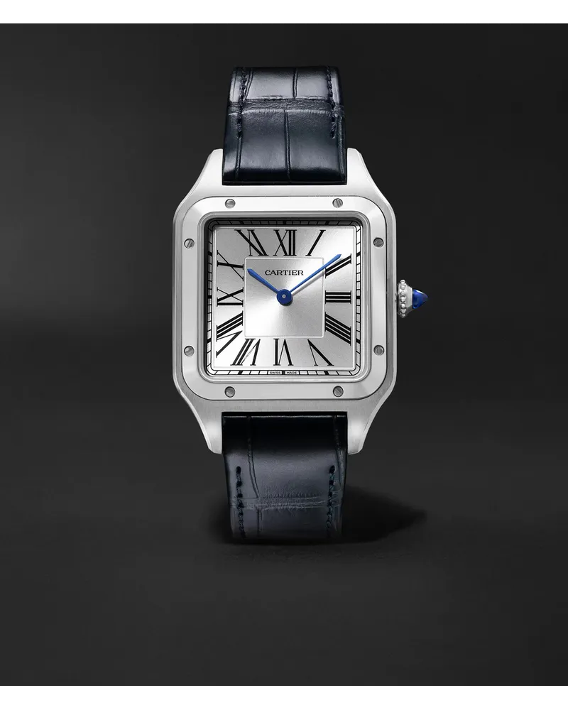 Cartier Santos Dumont 314 Mm GroßE Uhr Aus Stahl Mit Alligatorlederarmband Ref. Nr. Wssa0022 Silber
