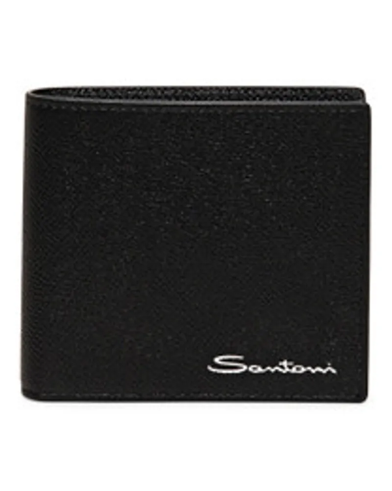 Santoni Schwarzes Portemonnaie Aus Saffiano Leder Mit MüNzfach Schwarz