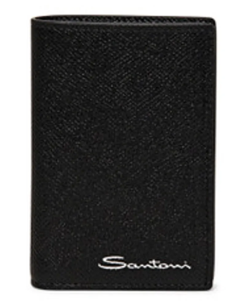 Santoni Schwarzes Portemonnaie Im Hochformat Aus Saffiano Leder Schwarz