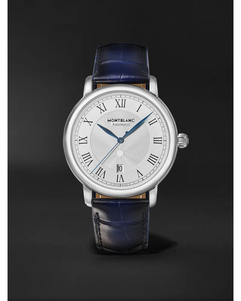 Montblanc Star Legacy 42 Mm Uhr Aus Edelstahl Mit Automatischem Aufzug Und Alligatorlederarmband Ref. Nr.: 131209 Weiß