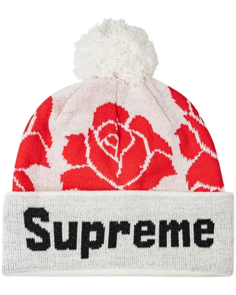Supreme Being Gestrickte Beanie Mit Rosen Weiß