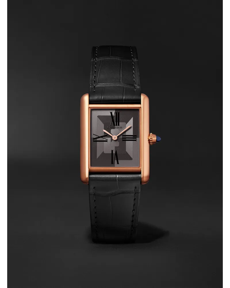 Cartier Tank Louis 255 Mm Uhr Aus 18 Karat RoséGold Mit Automatischem Aufzug Und Alligatorlederarmband Ref. Nr.: Wgta0092 Grau