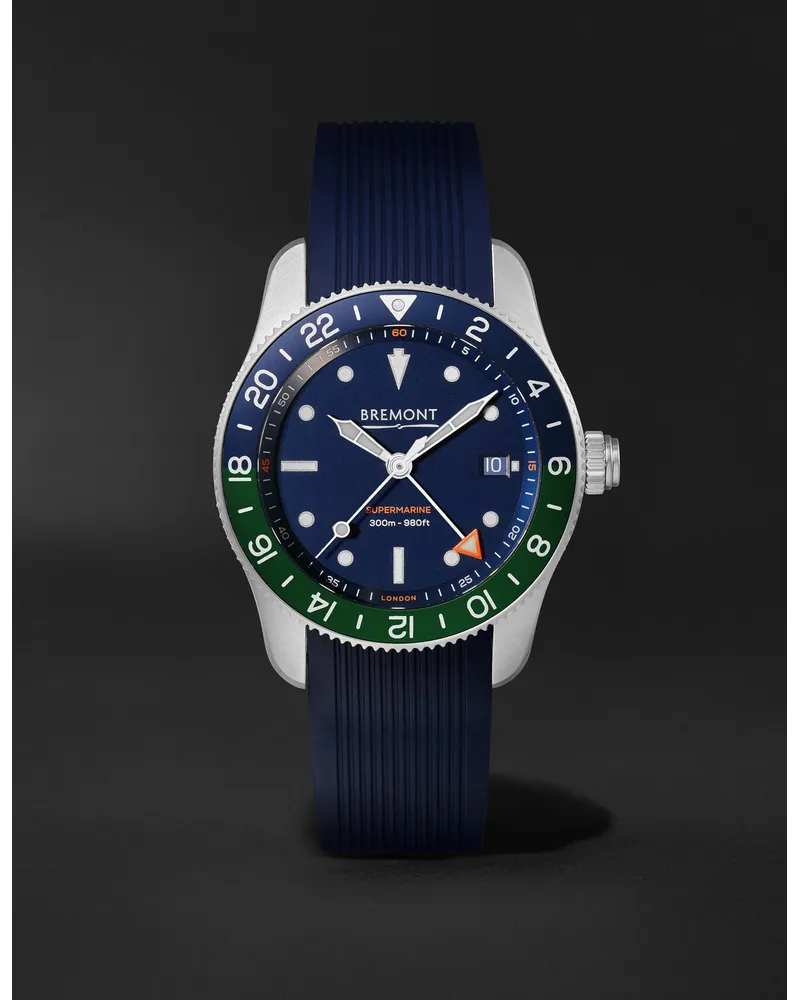 Bremont The Supermarine S302 Jet 40 Mm Uhr Aus Edelstahl Mit Automatischem Aufzug Gmt Funktion Und Kautschukarmband Ref. Nr.: Blgn R S Blau