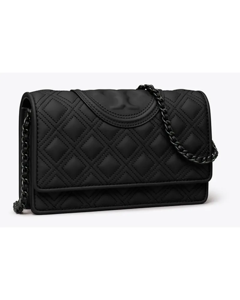 Tory Burch Fleming Matte Chain Wallet Black
