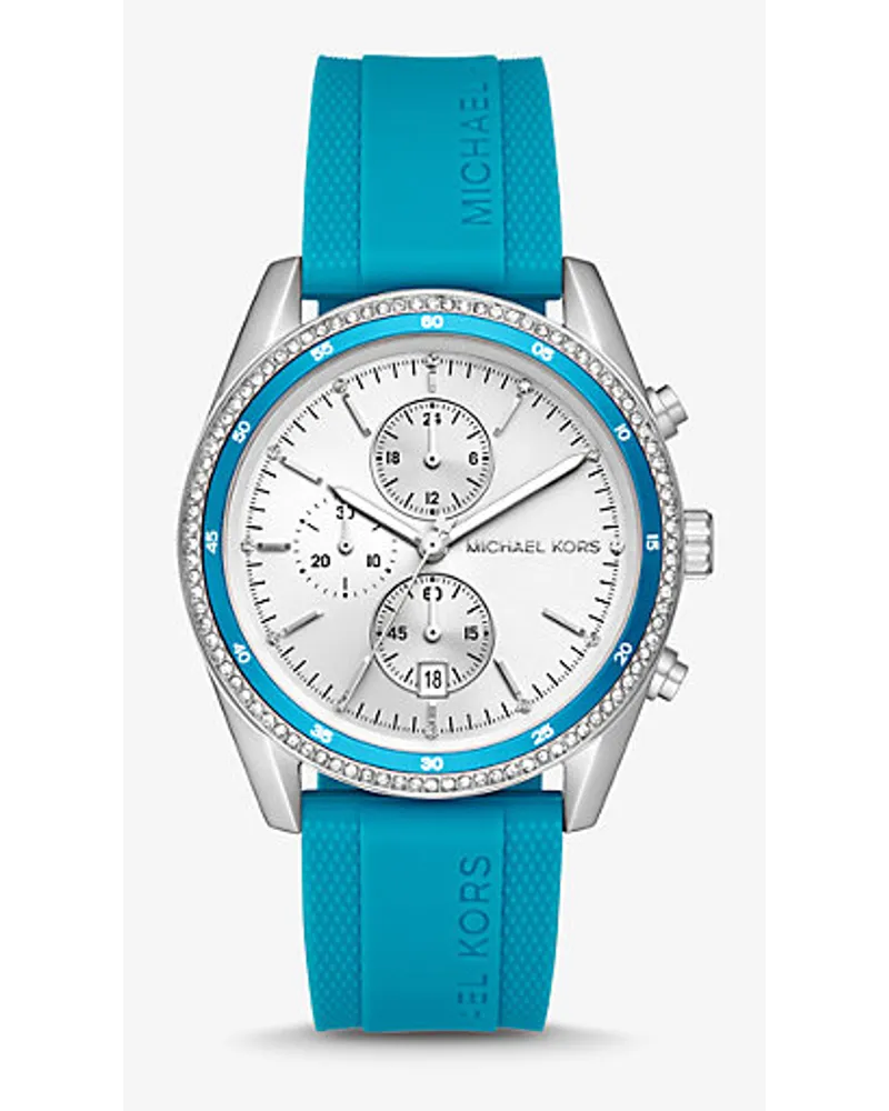 Michael Kors üBergroßE Armbanduhr Hadyn Im Silberton Mit Pavé Blau