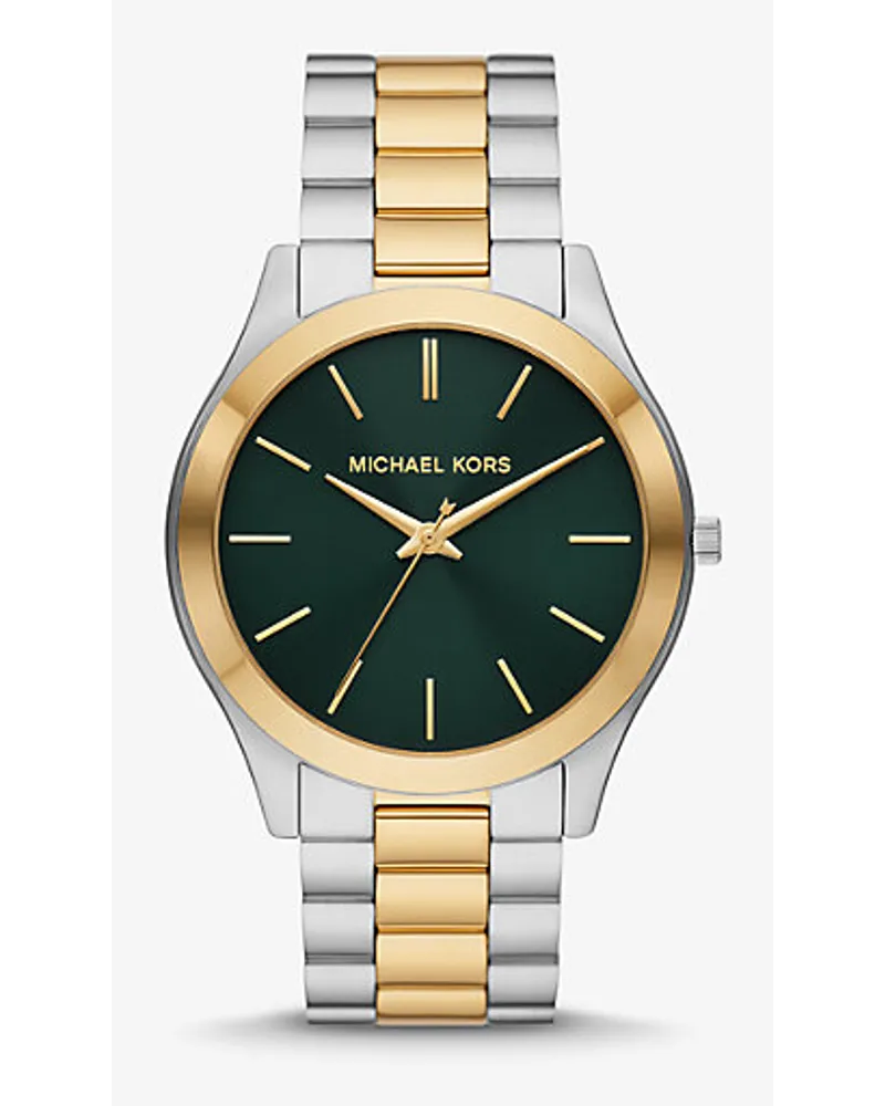 Michael Kors üBergroßE Zweifarbige Armbanduhr Slim Runway Silberton