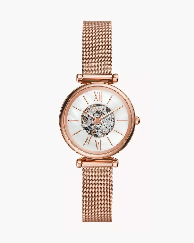 Fossil Uhr Carlie Mini Automatikwerk Milanaiseband Edelstahl Farben RoséGold