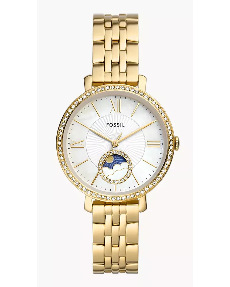 Fossil Uhr Jacqueline Multifunktionswerk Sonne Mond Edelstahl Farben Gold