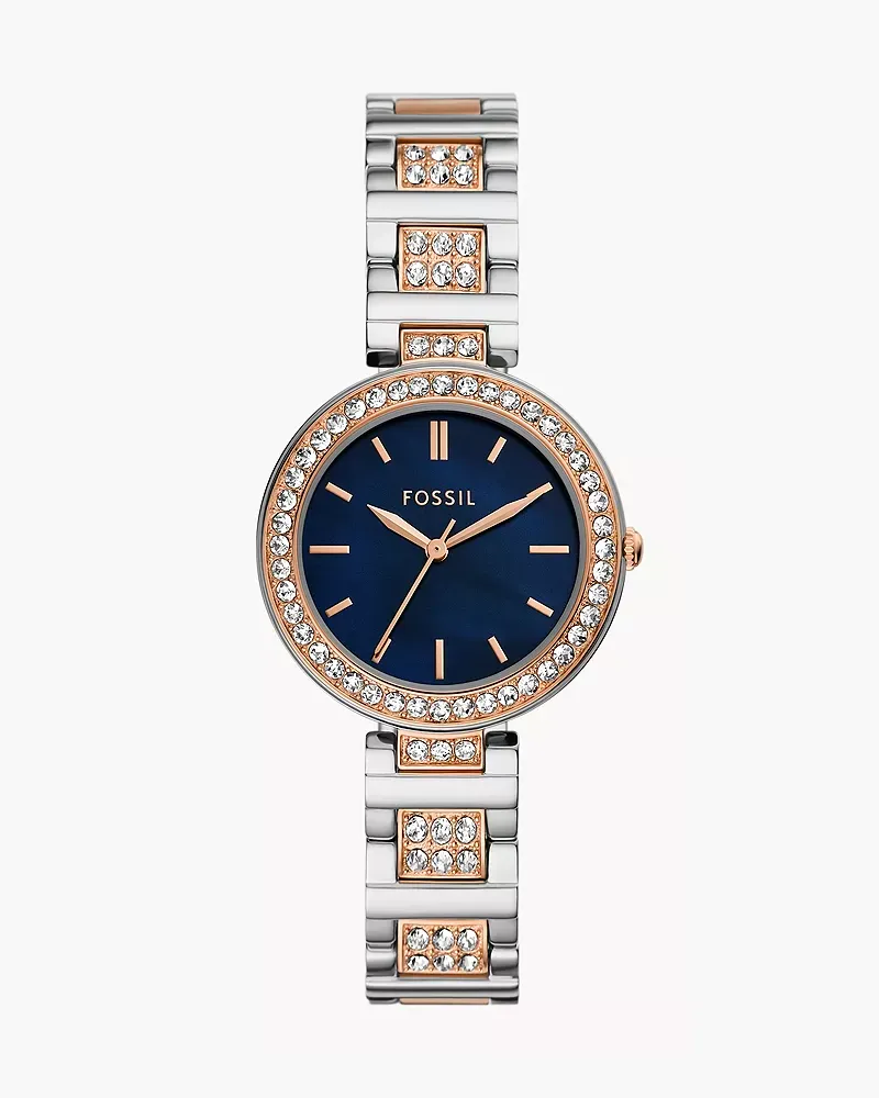 Fossil Uhr Karli 3 Zeiger Werk Edelstahl Zweifarbig RoséGold