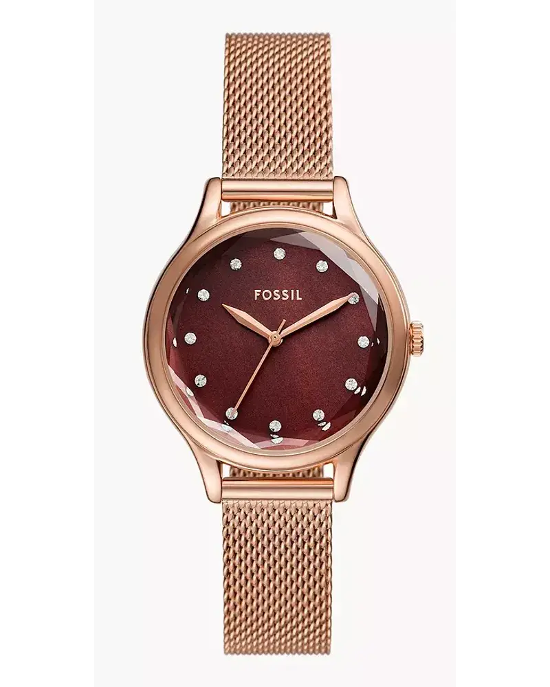 Fossil Uhr Laney 3 Zeiger Werk Milanaiseband Edelstahl Farben RoséGold