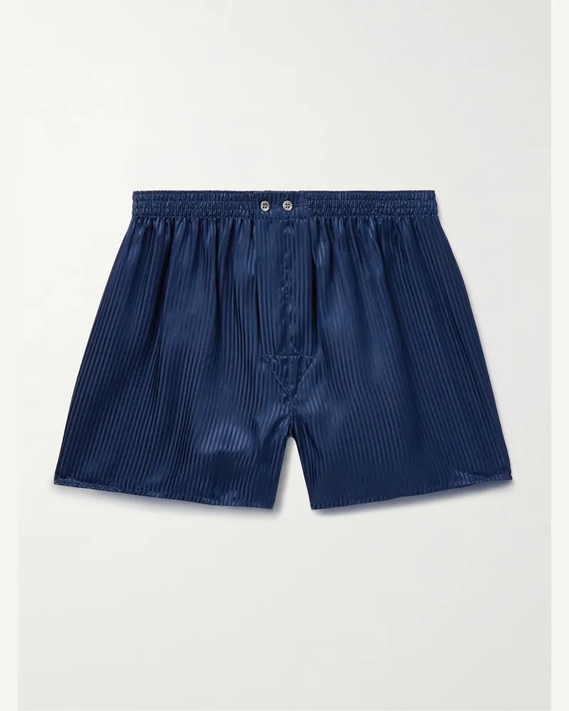 Derek Rose Woburn 8 Boxershorts Aus Gestreiftem Seidensatin Blau