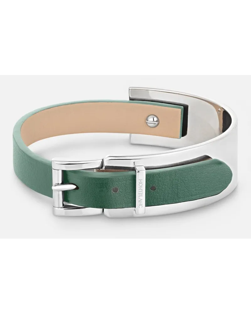 Montblanc Wrap Me Armband Aus Zinnfarbenem Leder Und Edelstahl. GrößE Einstellbar GrüN