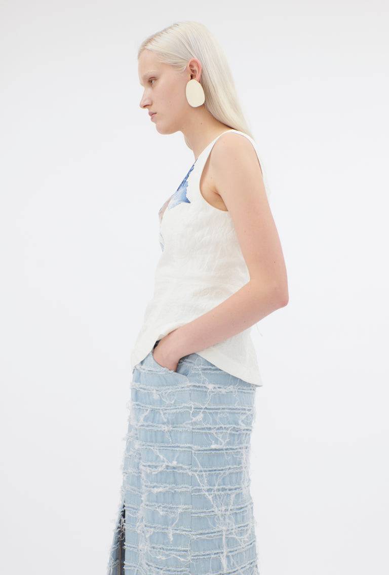 Odeeh Hydrangea Matelassé "Placed Print" Top, Delft Blue