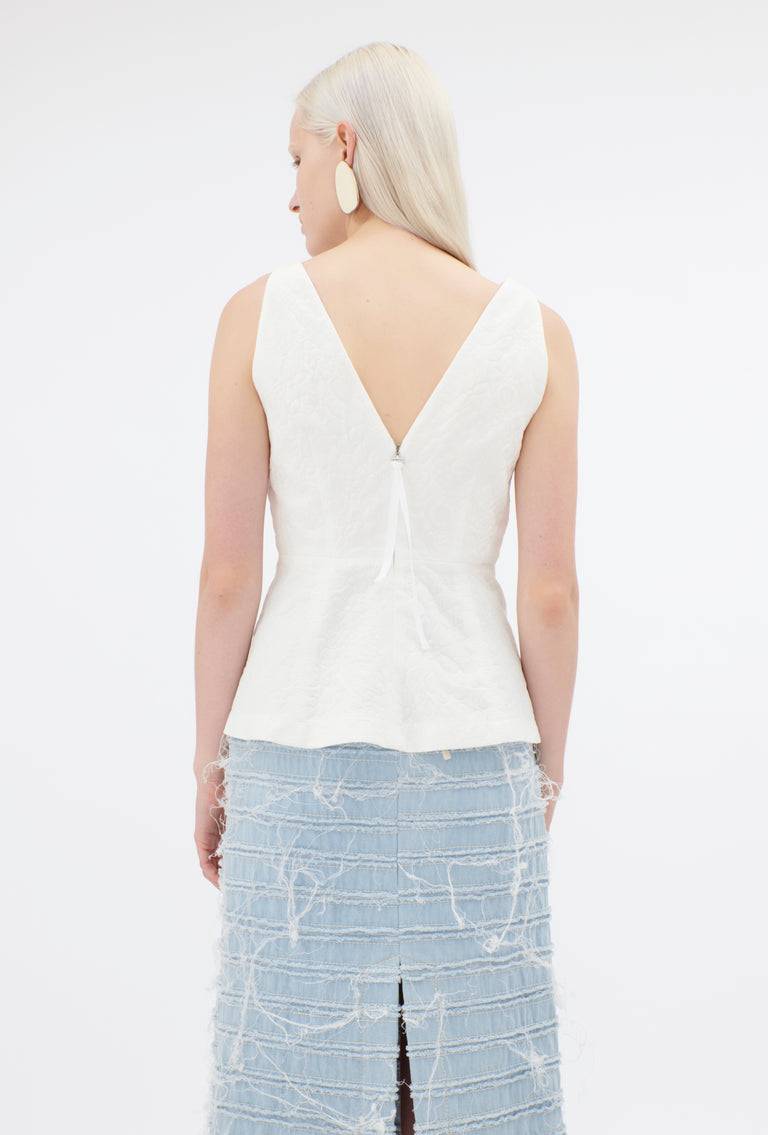 Odeeh Hydrangea Matelassé "Placed Print" Top, Delft Blue